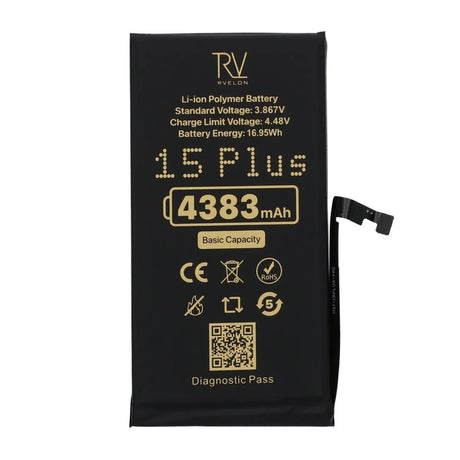 Rvelon Batteri för iPhone 15 Plus - 4383 mAh Originalkapacitet