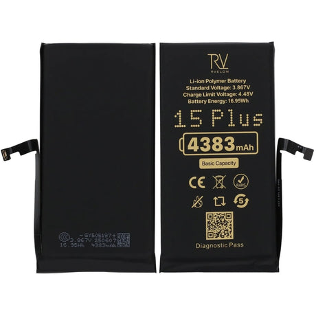 Rvelon Batteri för iPhone 15 Plus - 4383 mAh Originalkapacitet