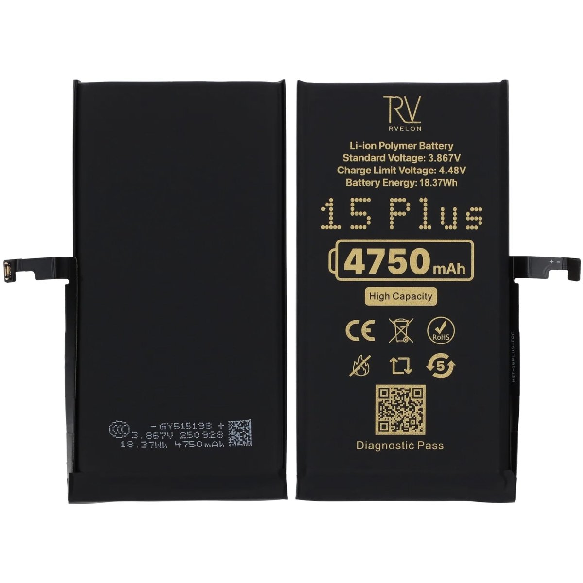 Rvelon Batteri för iPhone 15 Plus - 4750 mAh Högkapacitet