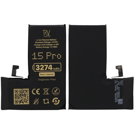 Rvelon Batteri för iPhone 15 Pro - 3274 mAh Originalkapacitet