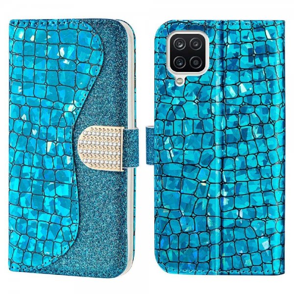 Samsung Galaxy A22 4G Fodral Krokodilmönster Glitter Blå