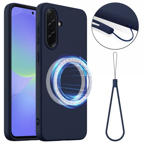 Samsung Galaxy A36/Galaxy A56 Skal med Strap Silikon MagSafe Mörkblå