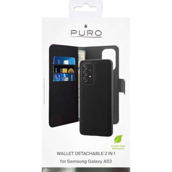 Puro Samsung Galaxy A53 5G Fodral 2 in 1 Wallet Case Löstagbart Skal Svart