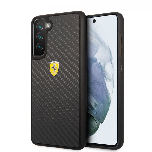Ferrari Samsung Galaxy S21 FE Skal Real Carbon Metal Logo Svart