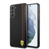 Ferrari Samsung Galaxy S21 FE Skal Vertical Stripe Metal Logo Svart