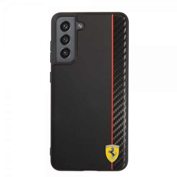Ferrari Samsung Galaxy S21 FE Skal Vertical Stripe Metal Logo Svart