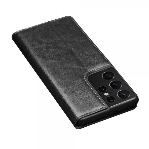 Qialino Samsung Galaxy S21 Ultra Fodral Äkta Läder Svart