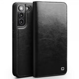 Qialino Samsung Galaxy S22 Fodral Äkta läder Kortfack Svart