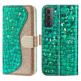 Samsung Galaxy S22 Plus Fodral Krokodilmönster Glitter Grön