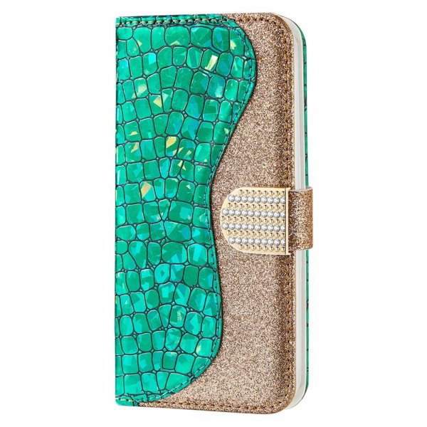 Samsung Galaxy S22 Plus Fodral Krokodilmönster Glitter Grön