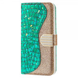 Samsung Galaxy S22 Plus Fodral Krokodilmönster Glitter Grön