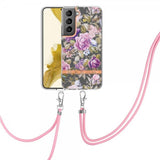 Samsung Galaxy S22 Plus Skal Blommönster med Strap Lila Pioner