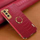 Samsung Galaxy S22 Skal Krokodilmönster Finger Ring Röd