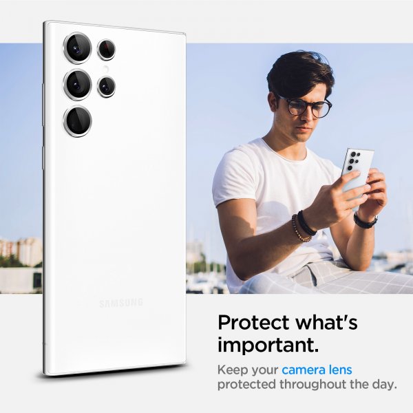Spigen Samsung Galaxy S22 Ultra Kameraskydd GLAS.tR EZ Fit Optik Pro 2-pack Phantom White