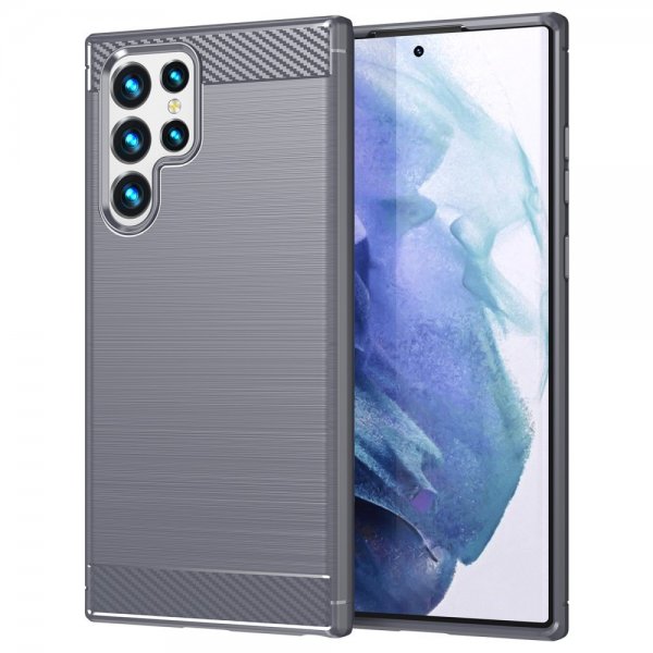 Samsung Galaxy S22 Ultra Skal Borstad Kolfibertextur Grå
