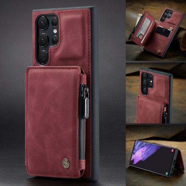 CaseMe Samsung Galaxy S22 Ultra Skal C20 Kortfack Dragkedja Röd