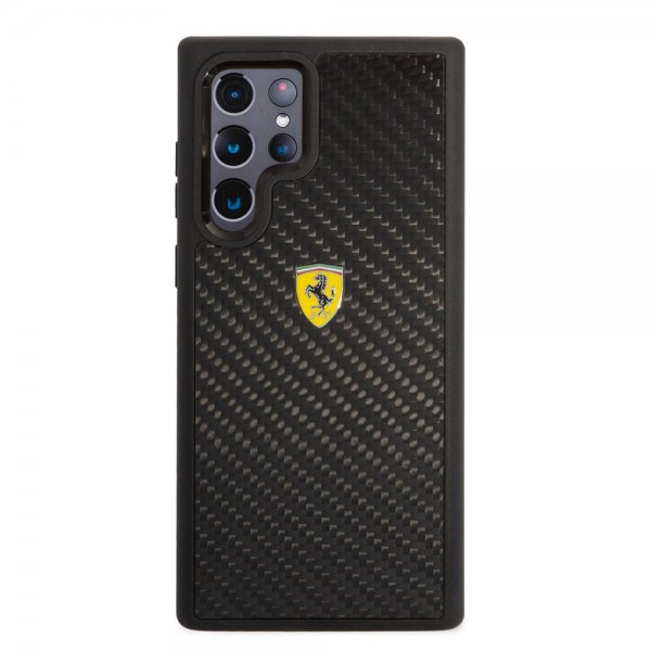 Ferrari Samsung Galaxy S22 Ultra Skal Real Carbon Metal Logo Svart