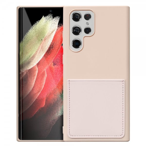 Samsung Galaxy S22 Ultra Skal Silikon Kortfack Rosa