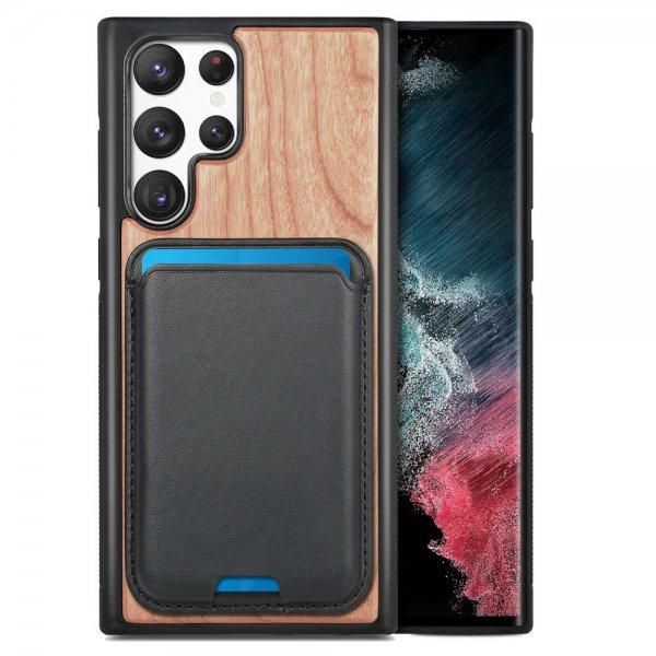 Samsung Galaxy S22 Ultra Skal Trä Löstagbar Korthållare Cherry