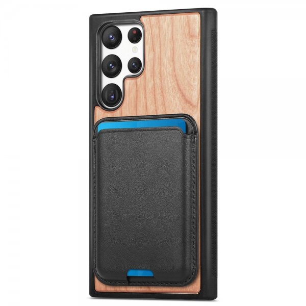 Samsung Galaxy S22 Ultra Skal Trä Löstagbar Korthållare Cherry