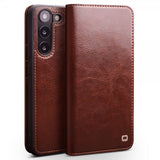 Qialino Samsung Galaxy S23 Fodral Äkta läder Kortfack Brun