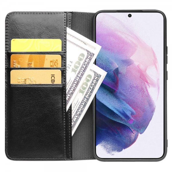 Qialino Samsung Galaxy S23 Fodral Äkta läder Kortfack Svart