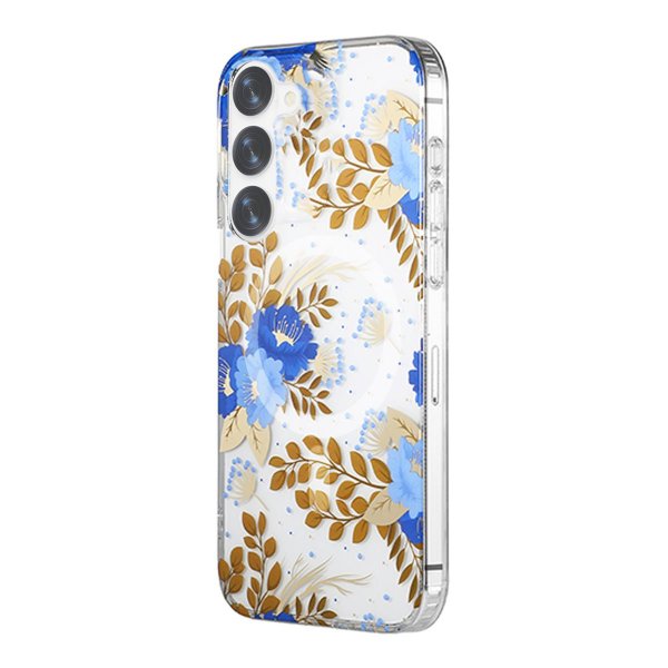 Samsung Galaxy S23 Skal Blommönster MagSafe Blå Guld