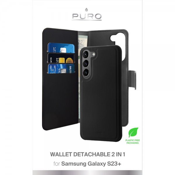 Puro Samsung Galaxy S23 Plus Fodral Wallet Detachable 2 in 1 Svart