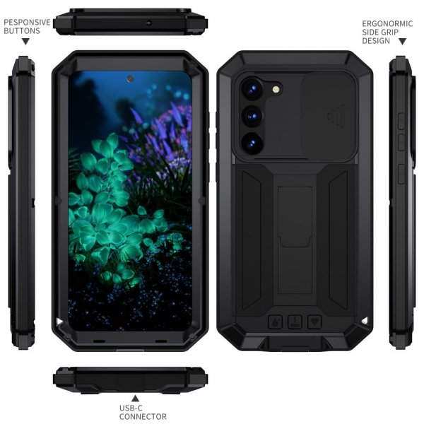 R-JUST Samsung Galaxy S23 Plus Skal Metall Stöttåligt Kameraskydd Svart