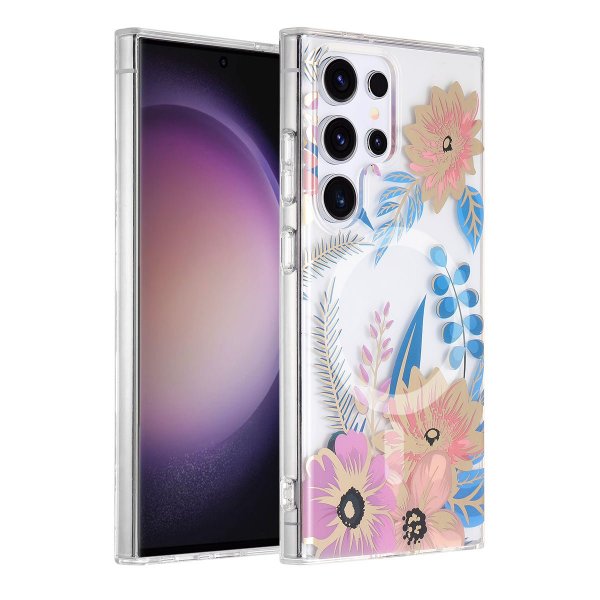 Samsung Galaxy S23 Ultra Skal Blommönster MagSafe Rosa Blå