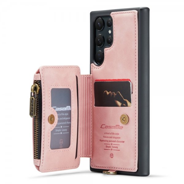 CaseMe Samsung Galaxy S23 Ultra Skal C20 Kortfack Dragkedja Rosa