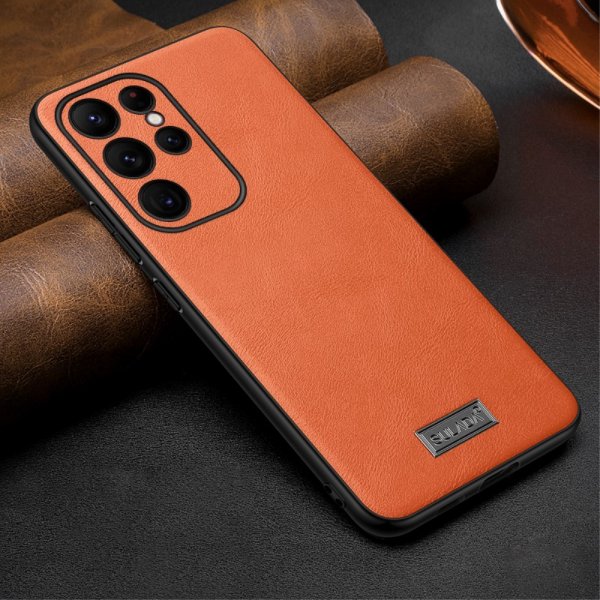 Sulada Samsung Galaxy S23 Ultra Skal Lädertextur Orange