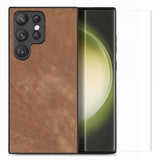 Enkay Samsung Galaxy S23 Ultra Skal med Skärmskydd Lädertextur Brun