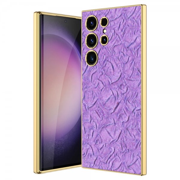 GKK Samsung Galaxy S23 Ultra Skal Tyg Pläterad Kant Lila
