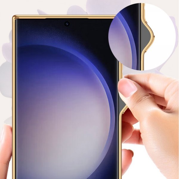 GKK Samsung Galaxy S23 Ultra Skal Tyg Pläterad Kant Vit