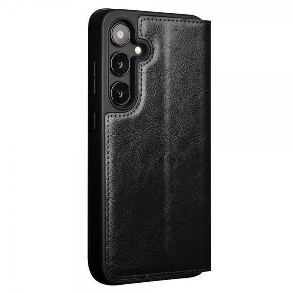 Qialino Samsung Galaxy S24 Plus Fodral Äkta läder Kortfack Svart