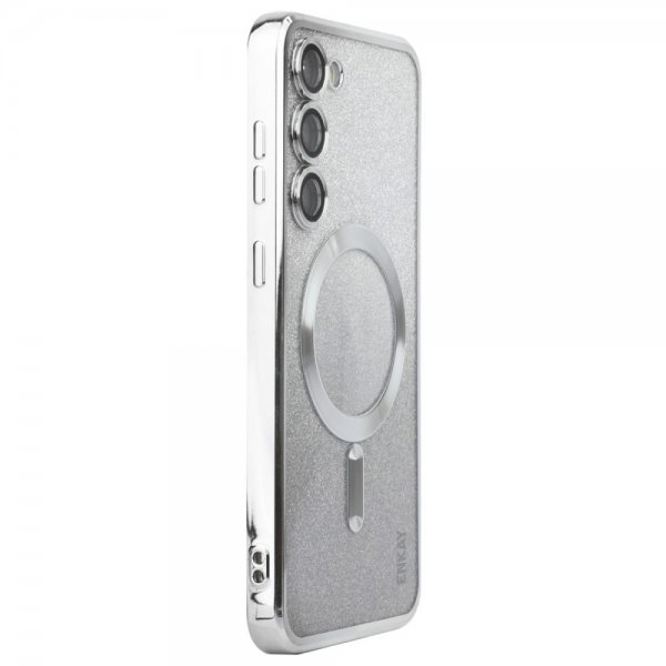 Enkay Samsung Galaxy S24 Plus Skal Pläterad Kant Glitter MagSafe Silver