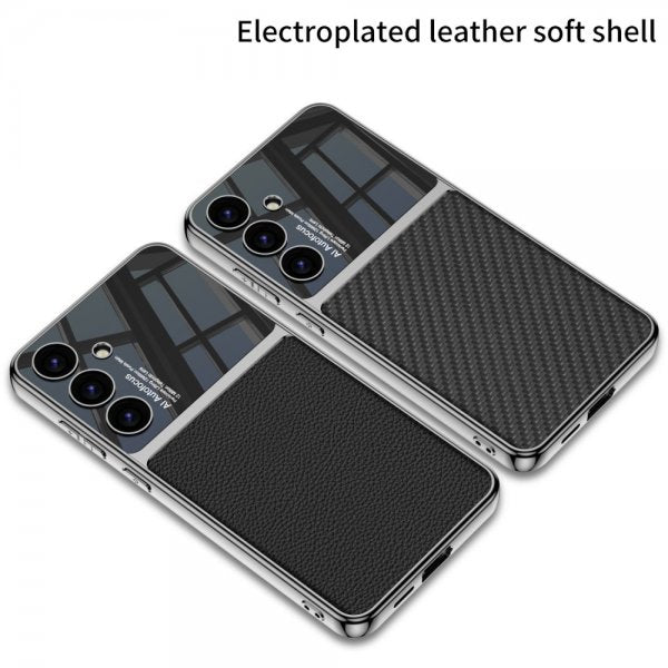 GKK Samsung Galaxy S24 Plus Skal Pläterad Kant Lädermönster Röd