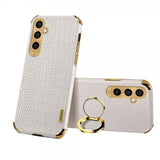 Samsung Galaxy S24 Skal Krokodilmönster Finger Ring Vit
