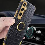 Samsung Galaxy S24 Skal Krokodilmönster Finger Ring Vit