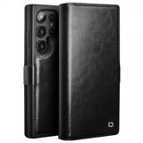 Qialino Samsung Galaxy S24 Ultra Fodral Äkta läder Kortfack Svart