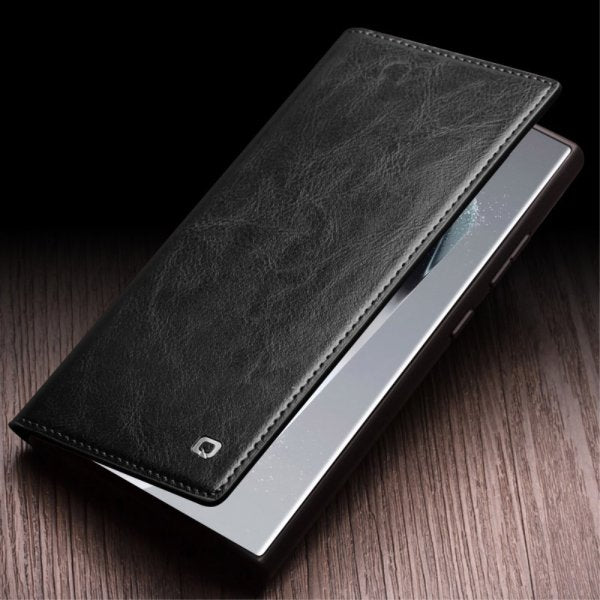 Qialino Samsung Galaxy S24 Ultra Fodral Äkta Läder Svart