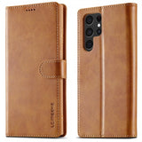 Lc.Imeeke Samsung Galaxy S24 Ultra Fodral med Kortfack Stativfunktion Ljusbrun