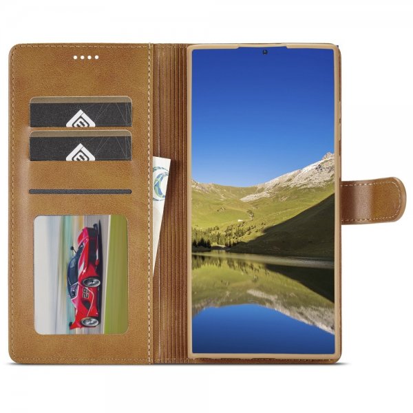 Lc.Imeeke Samsung Galaxy S24 Ultra Fodral med Kortfack Stativfunktion Ljusbrun