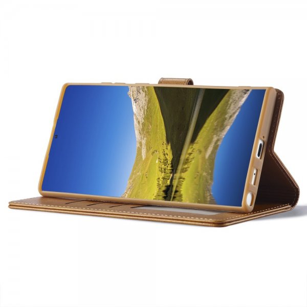 Lc.Imeeke Samsung Galaxy S24 Ultra Fodral med Kortfack Stativfunktion Ljusbrun