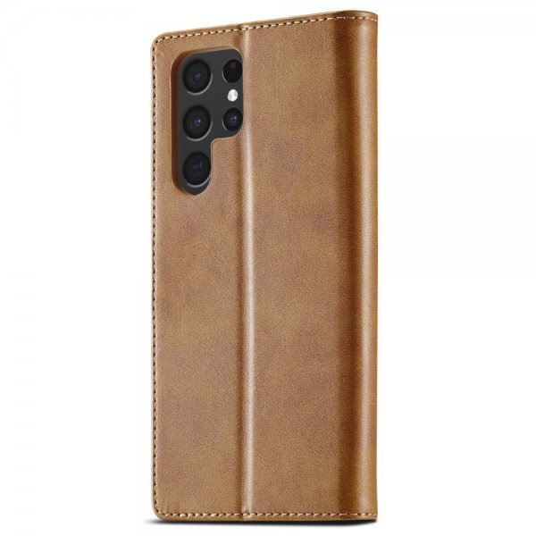 Lc.Imeeke Samsung Galaxy S24 Ultra Fodral med Kortfack Stativfunktion Ljusbrun