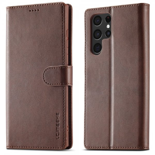 Lc.Imeeke Samsung Galaxy S24 Ultra Fodral med Kortfack Stativfunktion Mörkbrun