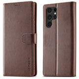Lc.Imeeke Samsung Galaxy S24 Ultra Fodral med Kortfack Stativfunktion Mörkbrun