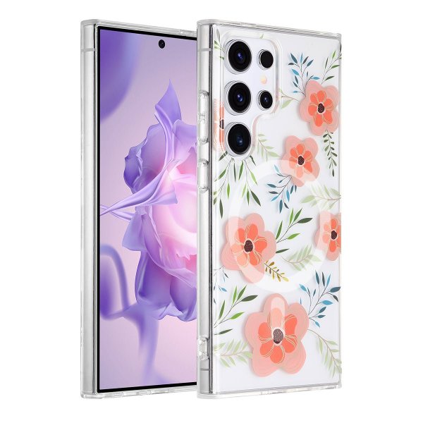 Samsung Galaxy S24 Ultra Skal Blommönster MagSafe Rosa