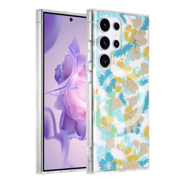 Samsung Galaxy S24 Ultra Skal Blommönster MagSafe Turkos